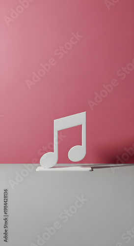 A white musical eighth note on a pink wall