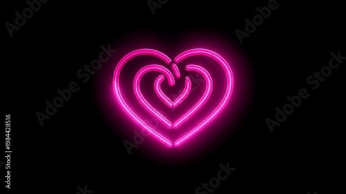 Pink neon heart glowing with multiple lines on black background
