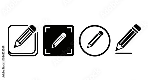 Versatile collection of minimalist pencil icons designed for digital editing, content creation, and user interface development, symbolizing modification, authoring, and interactive design elements