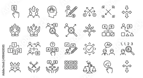 Business Strategy and Planning Icons Decision Making, Process Flow, and Problem Solving