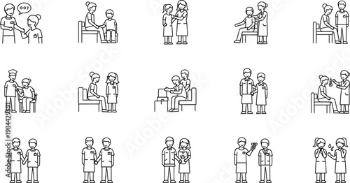 Medical professionals silhouette icons doctors nurses and patients isolated on transparent background