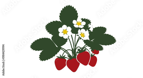 Fresh strawberries with green leaves.