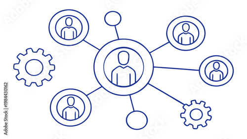  Team Collaboration Network with Connected People Icons and Digital Communication Flow