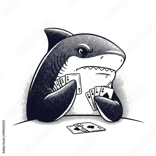 Shark Playing Poker Cards Game.