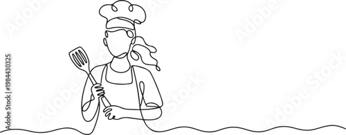 A woman has cooking skills. World youth skill day. one line icon drawing vector