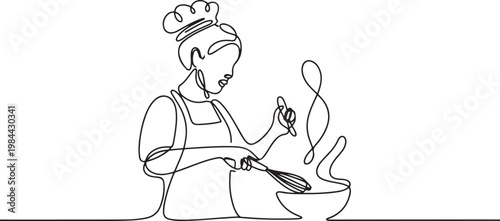 A woman has cooking skills. World youth skill day. one line icon drawing vector