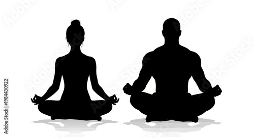 Harmonious silhouettes of a man and woman in a serene yoga meditation posture, representing inner peace, wellness, and a balanced lifestyle journey