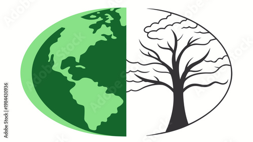 Climate Change Balance Concept with Half Green and Half Polluted Earth – Global Warming and Environmental Sustainability Illustration