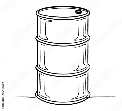 Industrial metal barrel black outline drawing for fuel and oil storage concepts or transportation logistics related projects requiring raw material containers and energy resource themes
