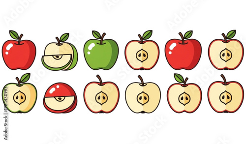 Tableau sur toile A colorful illustration of Pokeball apples in various states