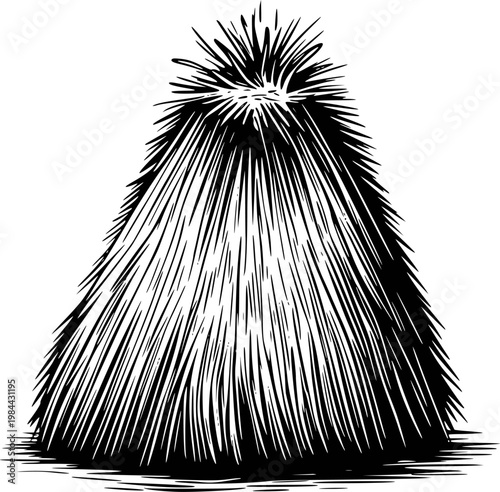 Black and white of a haystack a white background, straw agriculture farm