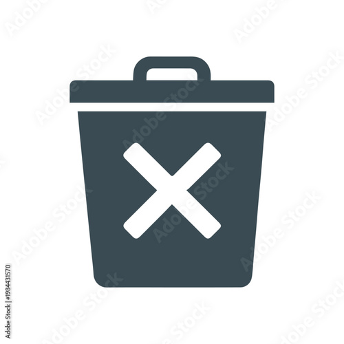 Trash can with cross mark icon for data deletion and waste disposal
