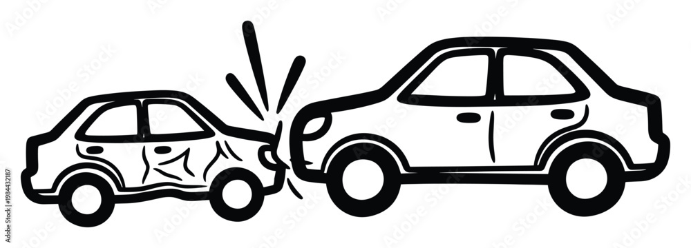 Naklejka premium Dynamic line drawing depicting a rearend car accident between two vehicles, ideal for illustrating road safety concepts, insurance scenarios, or traffic incident reports.