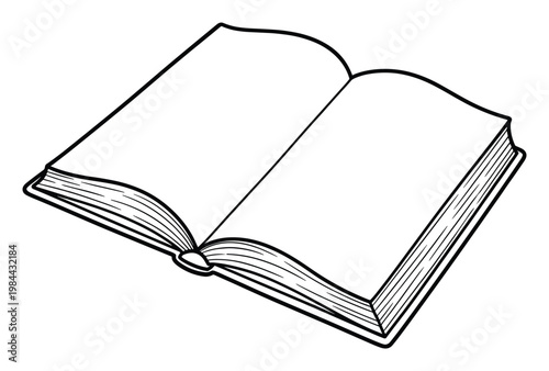 Simple line drawing of an open book with blank pages providing a versatile graphic resource for education, storytelling, and publishing concepts.