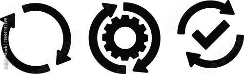 Three black and white circular recycling symbols representing reuse and environmental sustainability concepts