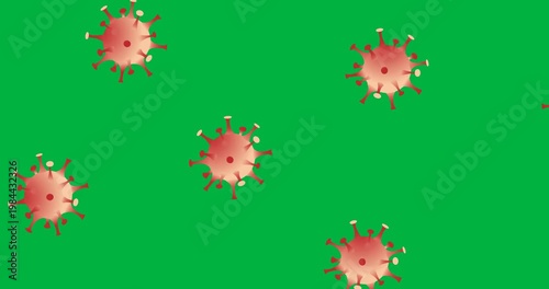Digital animation of multiple orange covid-19 cells floating against black background