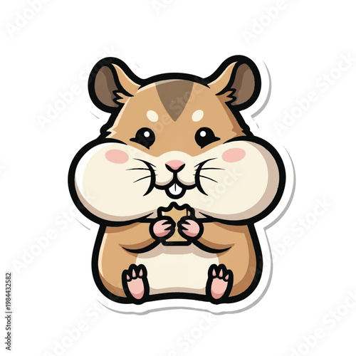 Cute Cartoon Hamster Holding Food.