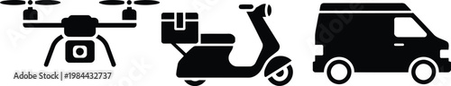 Black and white icons of various transportation vehicles