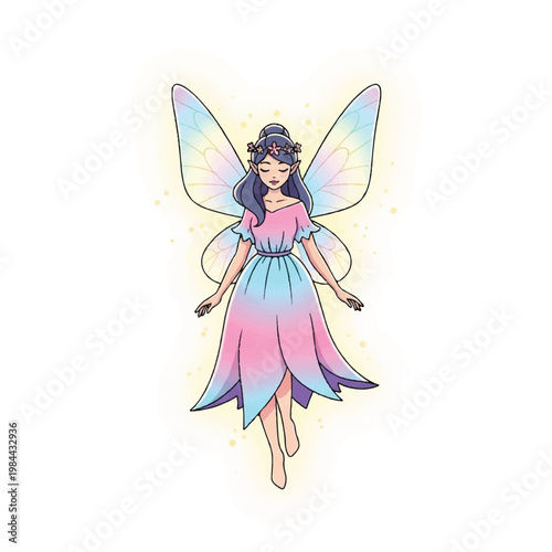 Colorful cartoon fairy in dress.
