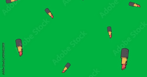 Digital animation of multiple red lipstick icons falling against black background