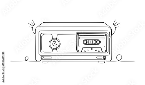 One line vintage video recorder with cassette tape analog media concept continuous line vector illustration