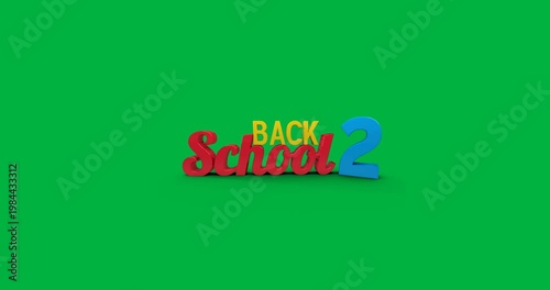 Digital animation of colorful back to school text banner against black background