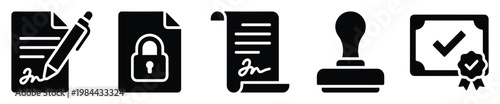 Free Download Comprehensive icon collection representing legal documents, secure contracts, official agreements, important stamps, and certified approvals for business and professional applications. - GFXLoad