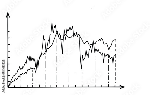 Hand drawn line graph visualizing dynamic data trends and fluctuations over a distinct period, suitable for business presentations, financial reports, or educational content
