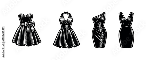 Bild auf Leinwand Elegant evening dresses illustration black and white vector fashion silhouette c