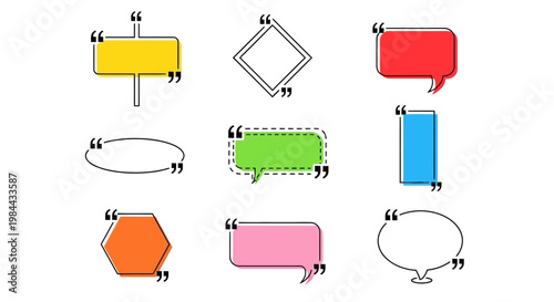 Collection of diverse speech bubble shapes with quotation marks for conveying messages and ideas