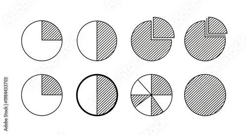 Collection of Circular Charts and Graphs Representing Data and Proportions