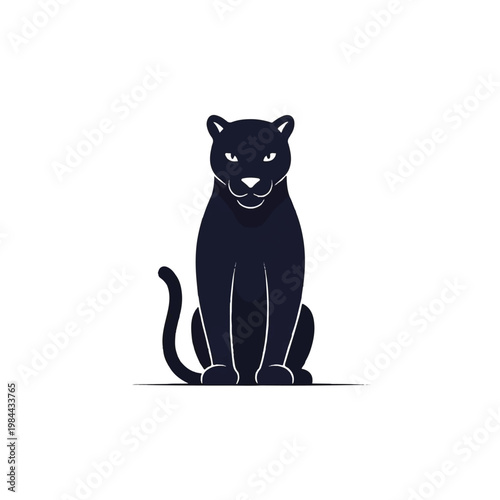 Black Panther Sitting Alone Facing Front.