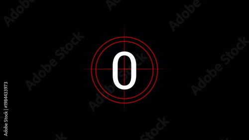 red 5 second countdown timer, digital circular animation countdown from 0 to 5 with alpha channel