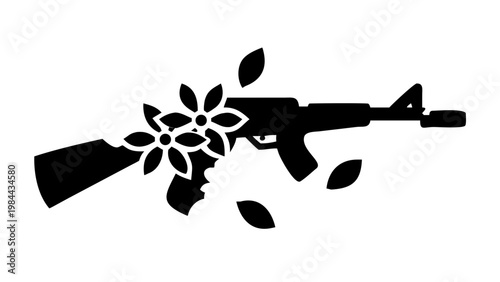 Assault Rifle with Flowers Growing from Barrel Peace Symbol
Anti War Conceptual Illustration of Nature Overcoming Violence