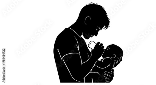 Man Feeding Baby With Bottle.
