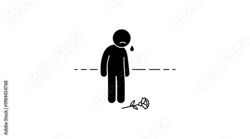 Sad Stick Figure with a Rose