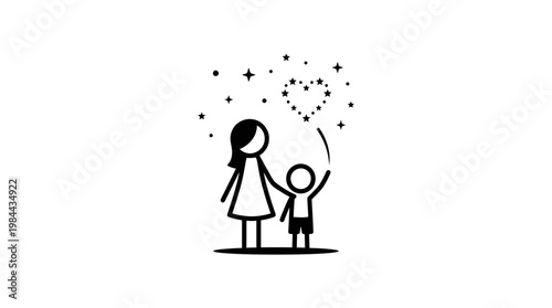 Mother and Child Reaching for Starry Heart