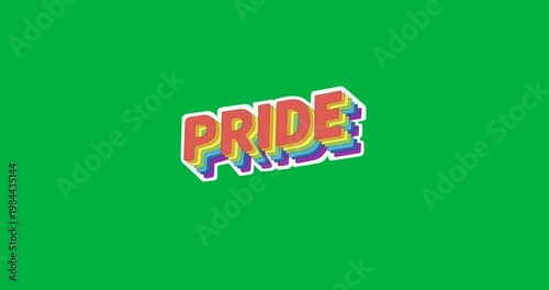 Digital animation of pride text with rainbow shadow effect against black background