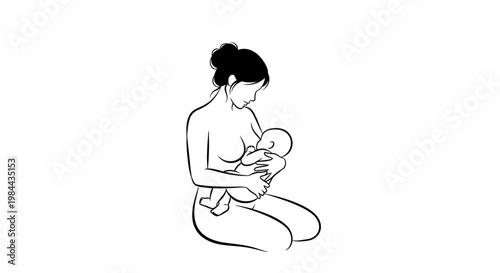 Mother breastfeeding newborn baby girl.