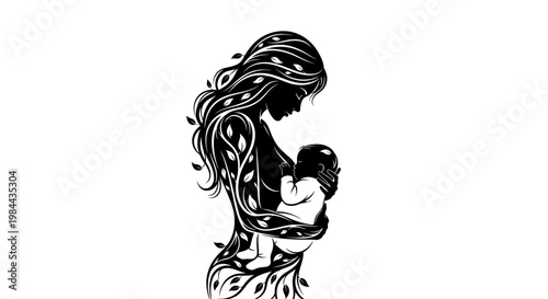 Mother holding baby close affectionately.