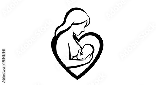 Mother holding baby in heart.
