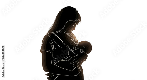 Mother holding newborn baby close.