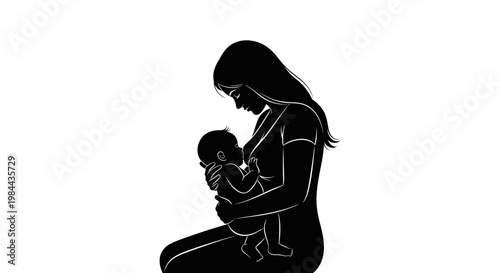 Mother holding newborn baby close.