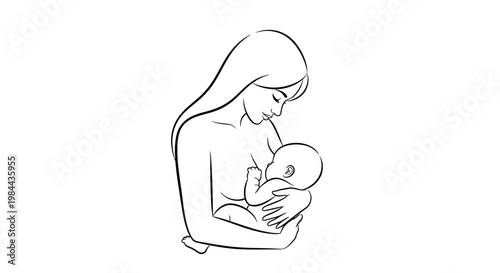 Mother holding newborn baby close.