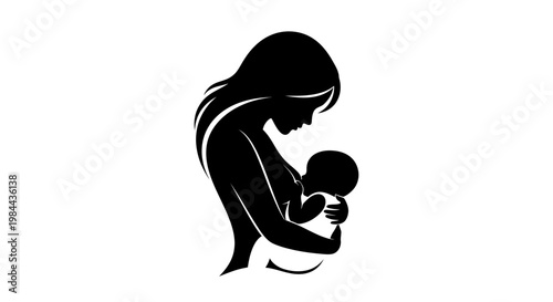 Mother holding newborn baby close.