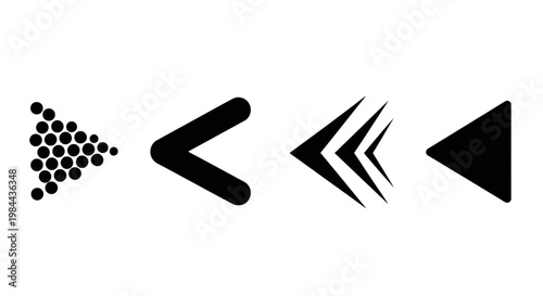 Diverse collection of abstract arrow icons representing movement and direction, perfect for digital interfaces and design projects