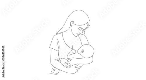 Mother holding newborn baby close.