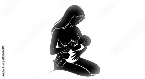 Mother Nursing Baby Breastfeeding Illustration.