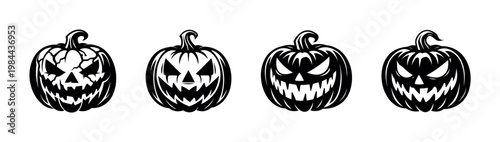 Vector illustration of halloween pumpkin silhouettes featuring spooky faces