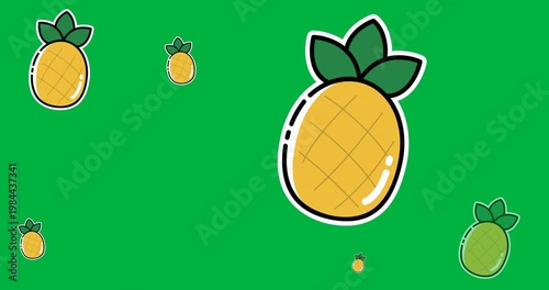 Digitally generated image of multiple pineapple icons against black background